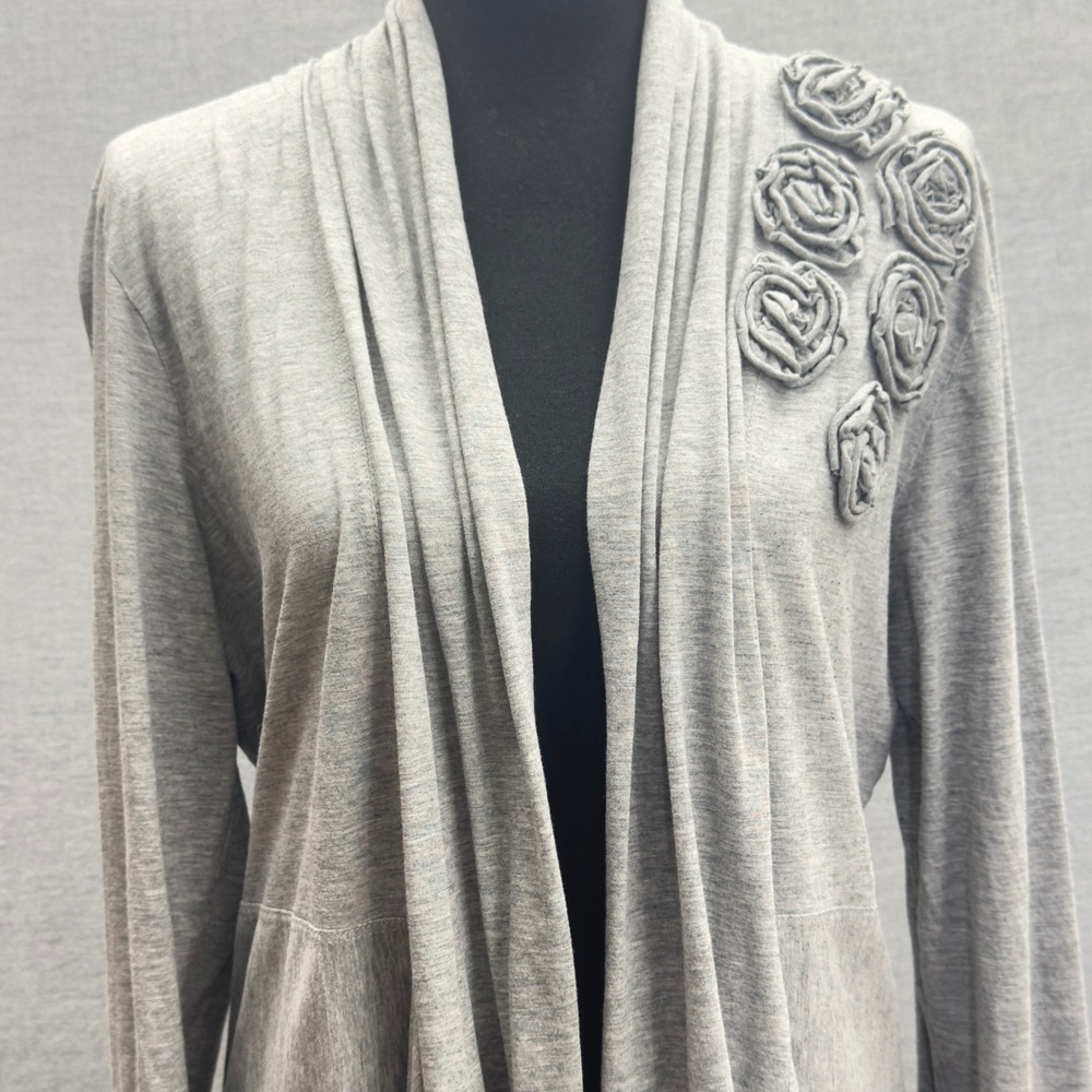 Elliott Lauren Gray Open Front Cardigan Rose Embellished‎ Long Sleeve Size L - Picture 2 of 11